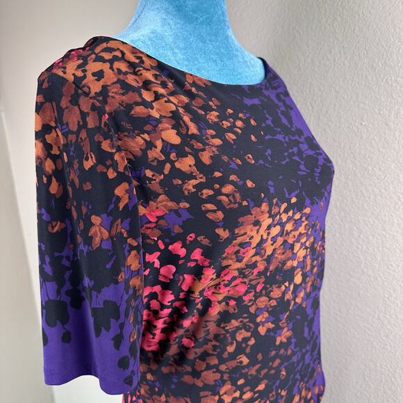 Jones New York Dress Women 16 stretch ruched plum russet berry gold flattering - Picture 11 of 16